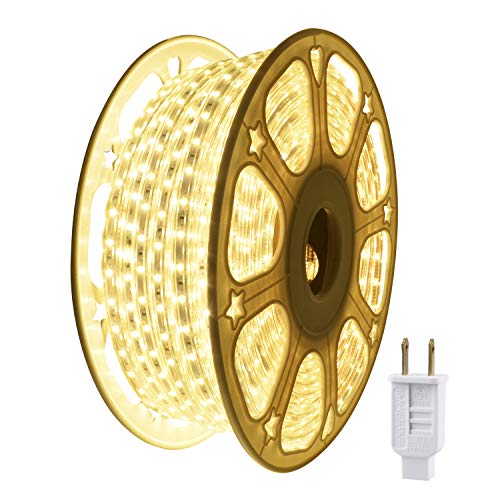 LED Strip Lights,Rope Light,Outdoor,Indoor,Waterproof,2100LEDS,114FT/35M,Warm White,Xmas Decorative,Plugin 110V, String Lighting, Flexible, SMD 2835,Connectable, Cuttable, Connector,Fuse Holder