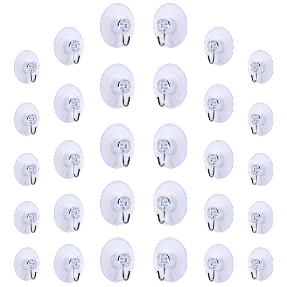 FOGAWA 30pcs Suction Hooks Suction Cup Hooks Window Sucker Hooks 45mm 30mm 20mm Clear Plastic Sucker Pads for Glass Camper Van Lights Christmas Decorations Bathroom Kitchen