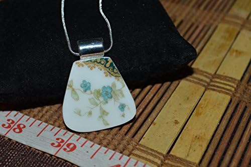 Recycled Broken Haviland France Limoges China Jewelry, Blue Floral Pendant