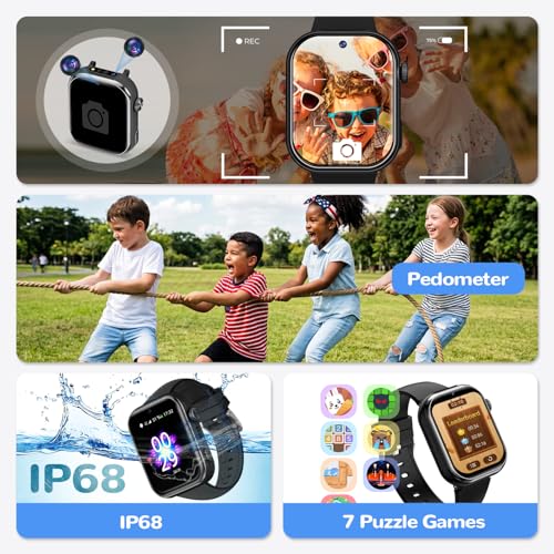 4G Children's Smartwatch GPS Watch with Video Calls, Voice Chat, School Mode, Dual Camera, Alarm, Pedometer, IP68 Calculator Smart Watch for Boys and Girls, Black