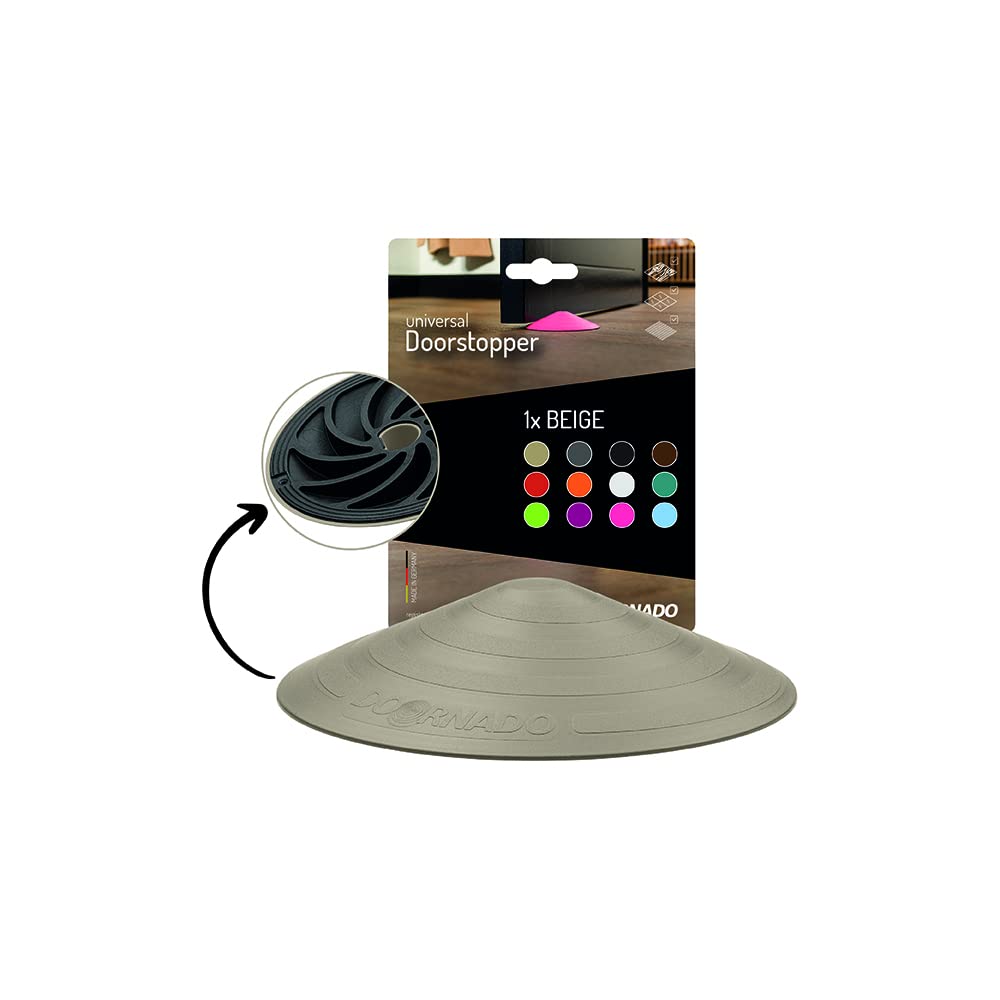 Doornado Multi Surface Door Stop - Heavy Duty Door Wedge - Anti Slip Rubber Buffer - 118x25 Beige