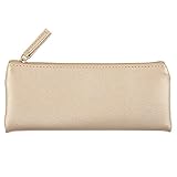 Minimalist Soft PU Leather Pencil Case Handy Travel Organizer Purse Pouch Makeup Bag Gold