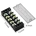 MILAPEAK Terminal Block and Strip - 10pcs (5 Sets) 5 Positions Dual Row 600V 25A Screw Terminal Blocks with Cover + 400V 25A 5 Positions Pre-Insulated Terminals Barrier Strips (Black & Red)