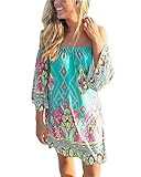 Women's Tropical Off Shoulder Strapless Bohemia Paisley Printing Top Beach Dress