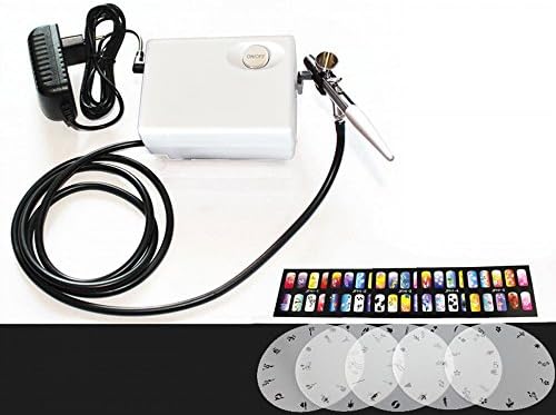 StarsTech Airbrush Makeup Machine Airbrush Compressor with 0.4mm Airbrush Spray Gun and 5 Nail Design Stencils, White