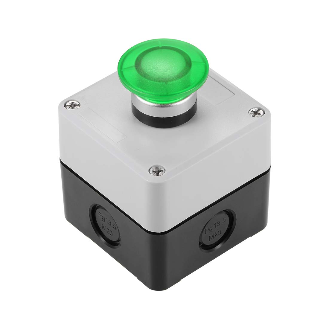 sourcing map Push Button Switch Station Momentary 1NC 1NO Mushroom Green Switch, 600V 10A