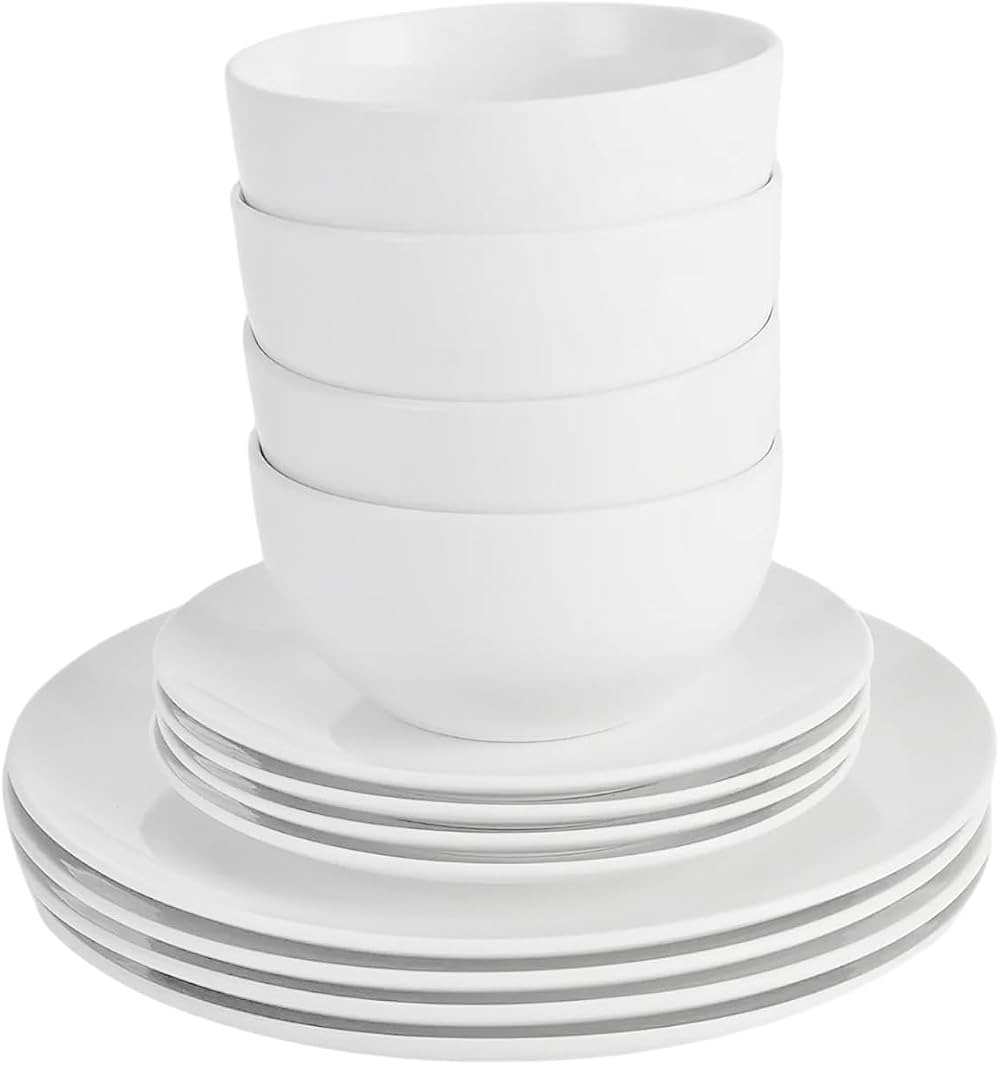 Simpa 12-Piece Dinnerware Set Porcelain White Gloss Microwave Safe Dishwasher