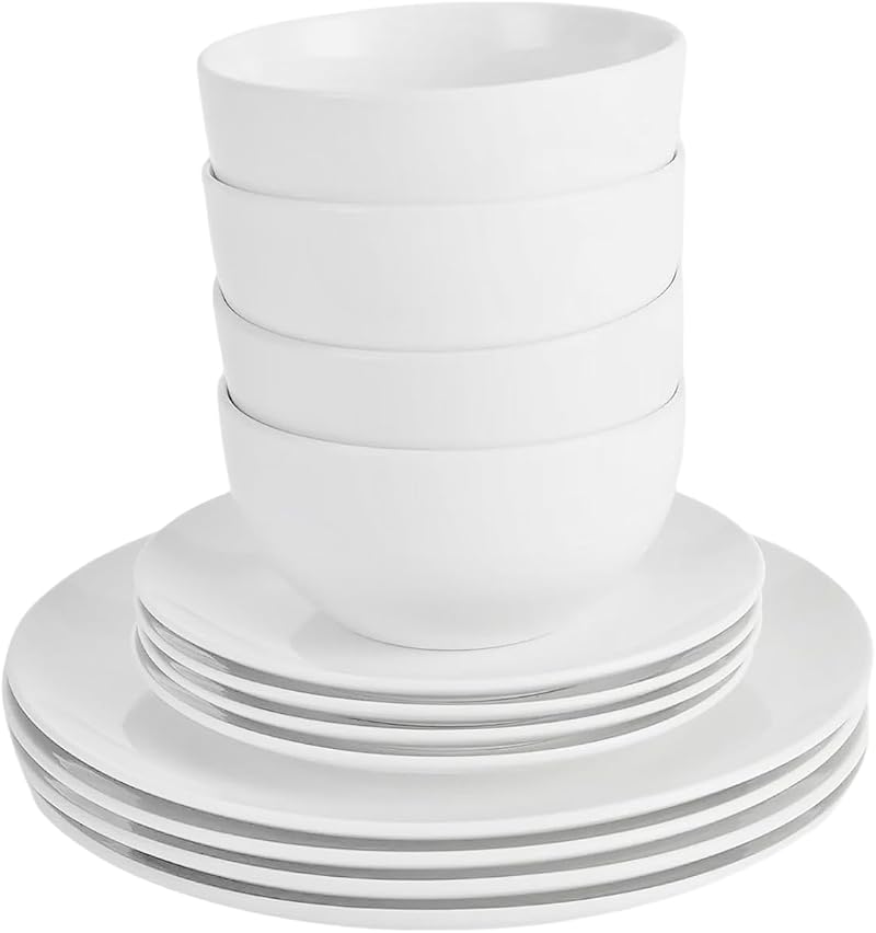 Simpa 12-Piece Dinnerware Set Porcelain White Gloss Microwave Safe Dishwasher