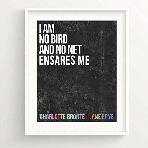 Bronte Print - "I am no bird and net ensnares me" Quote - Jane Erye - black background - rainbow16x20 Premium Matte