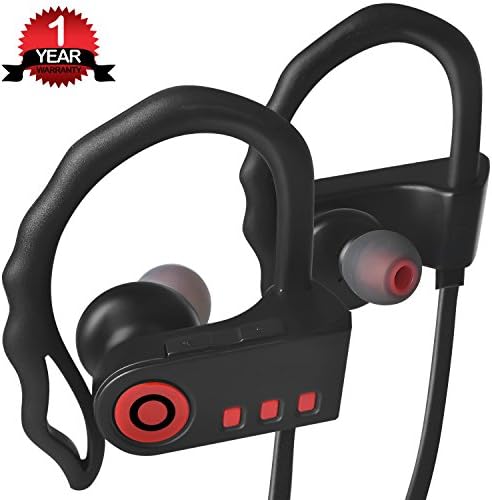 Bchway Bluetooth Headphones, V4.1 Wireless Sports Earphones with Mic Sweatproof Heavy Bass HD Stereo In Ear Earbuds for Gym Running Workout Long Time Battery Noise Cancelling Headsets -Black