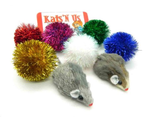 Sparkle Ball Tuff Kitty Puffs & Gray Mouse Cat Toy Pak
