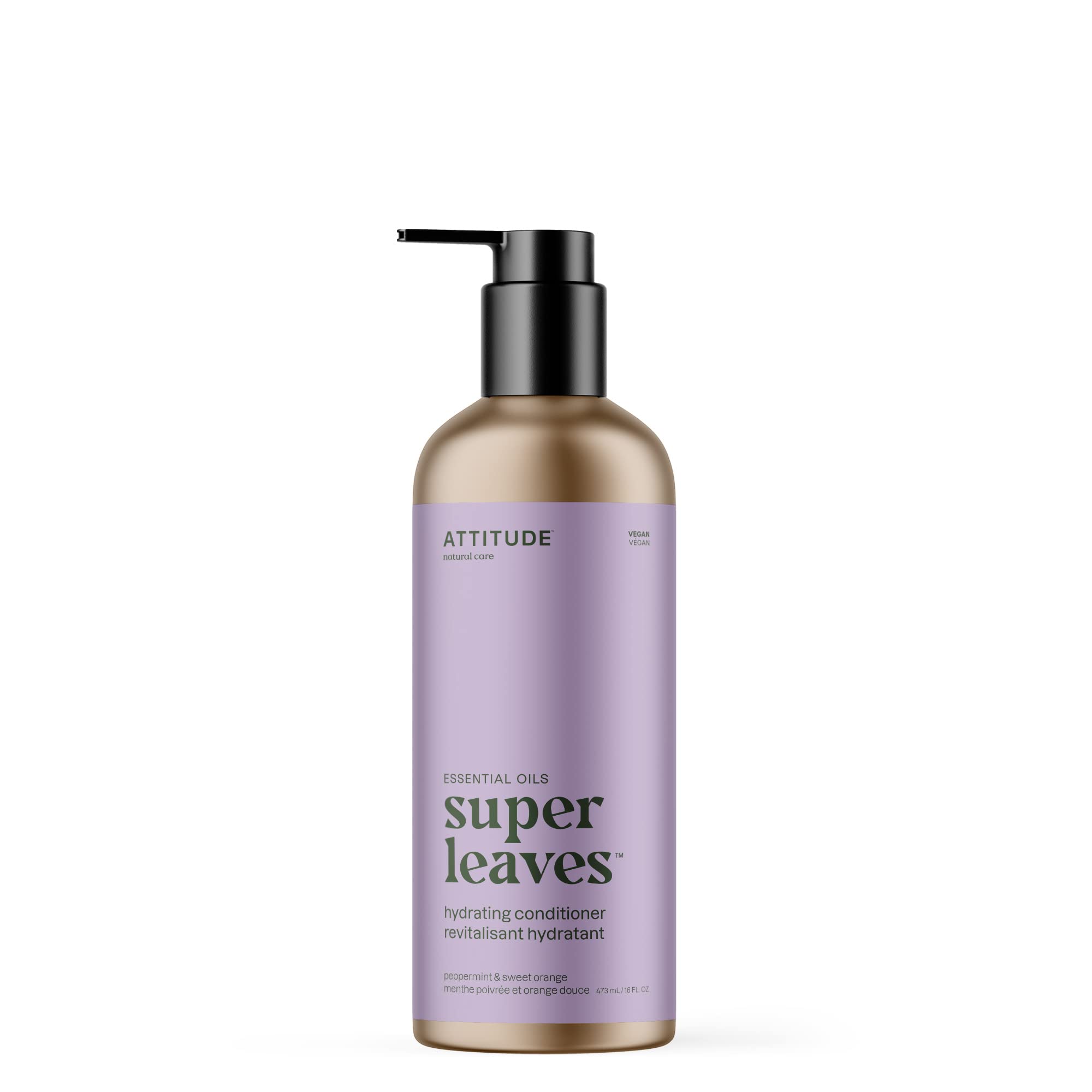 ATTITUDE Hydrating Conditioner, Peppermint & Sweet Orange, with Essential Oils, Vegan & Plant-Based, Aluminum Bottle, For Dry and Damaged Hair, 16 Fl Oz