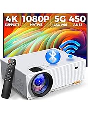 Mini Projector with 5G WiFi and Bluetooth, ALVAR 15000L 450 ANSI Native 1080P Portable Projector 4K Support, Outdoor Movie Projector with 120" Screen & 400" Display Compatible w/ TV Stick/HDMI/USB/PS5