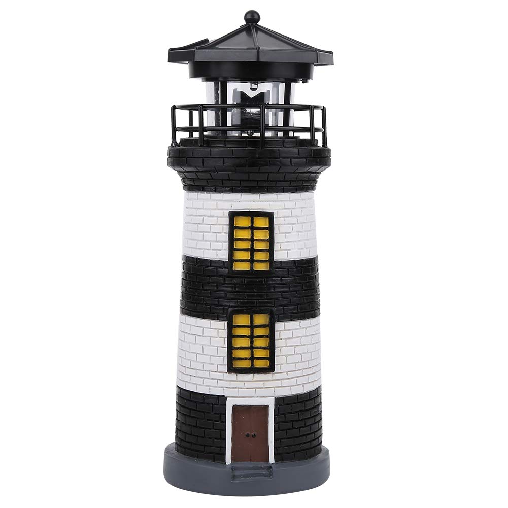 Ruiqas LED Solar Power Lighthouse,IP65 Waterproof LED Statue Rotating Lawn Yard Lighthouse for Garden Fence Yard Outdoor Decor(Black and White) [Energy Class A]