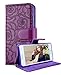 FLYEE Case Compatible with iPhone 6 Plus(2014)/iPhone 6s Plus (2015) 5.5 inch,Wallet Case for Women and Girls with Card Holder, Premium Leather[Embossed Flowers] Protective with Wrist Strap-Purple