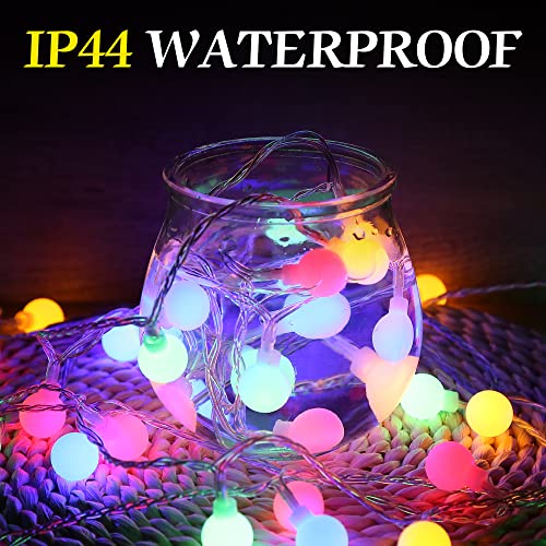 120led Lichterkette Kugeln, 17M Lichterkette Außen Bunt, Partylichterkette mit Stecker für Innen und Außen, 8 Modi und Merk Funktion, Ideale Party deko, Kinderzimmer, Balkon, Weihnachtsbeleuchtung