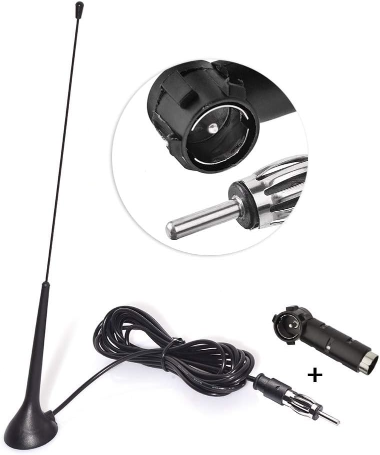 Eightwood FM Aerial FM Radio Antenna FM Antenna Magnet Mounting Antenna 3m Cable RG174 + DIN Socket 41585 to ISO Adapter for FM Cars Radio Trucks Cars Universal
