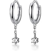 Reffeer 925 Sterling Silver CZ Dangle Hoop Earrings for Women Teen Girls Tiny Huggie Hoop Earrings Chain