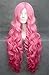 Kalyss Pink Curly Wigs for Women Middle Parted Heat Resistant Long Costume Wigs for Women