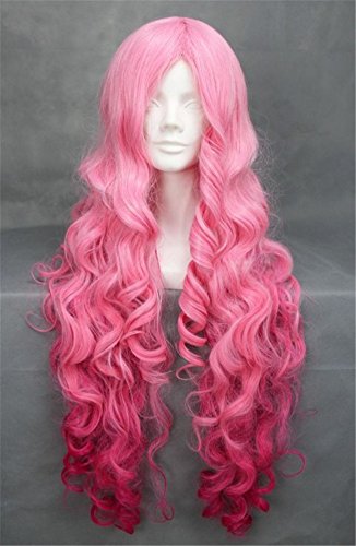 Kalyss women's long pink curly cosplay wigs