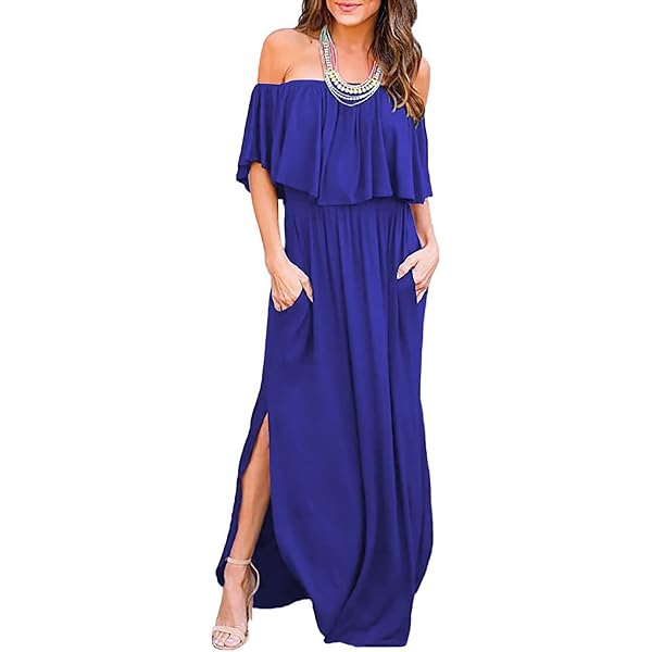 Women's Off The Shoulder Ruffle Maxi Dress - Side Split, Floral Hibiscus Print, Rayon Spandex, Black - View #5