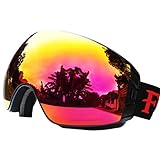 FGN Ski Goggles for Men Women with UV Protection Anti-fog Detachable Lens, Snowmobile Snowboard Skate OTG Goggles Helmet Compatible , Black