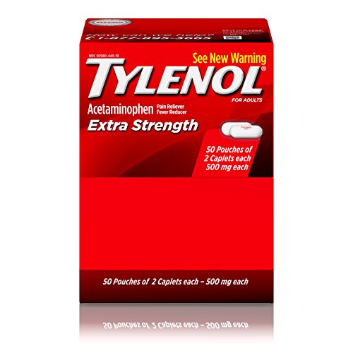 Tylenol Extra Strength Caplets, Fever Reducer and Pain Reliever, 500 mg, 50 ct., Pack of 2