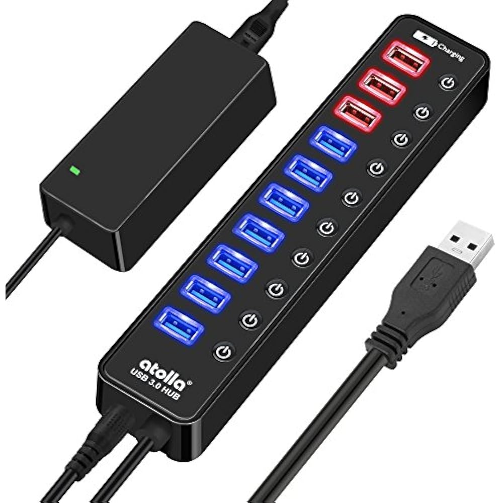 Powered Hubs USB 3.0 Hub, Atolla Data 11 Ports 7 + 4 Smart Charging