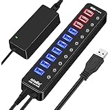 Powered USB 3.0 Hub, Atolla USB 3.0 Data Hub 11 Ports - 7 USB 3.0 Data Ports + 4 Smart Charging Port with Individual On/Off Switches and 12V/4A Power Adapter USB Hub 3.0 Splitter