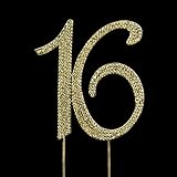 Sweet 16 Birthday Number Cake Topper Sparkling Rhinestones with Gold by onlinepartycenter