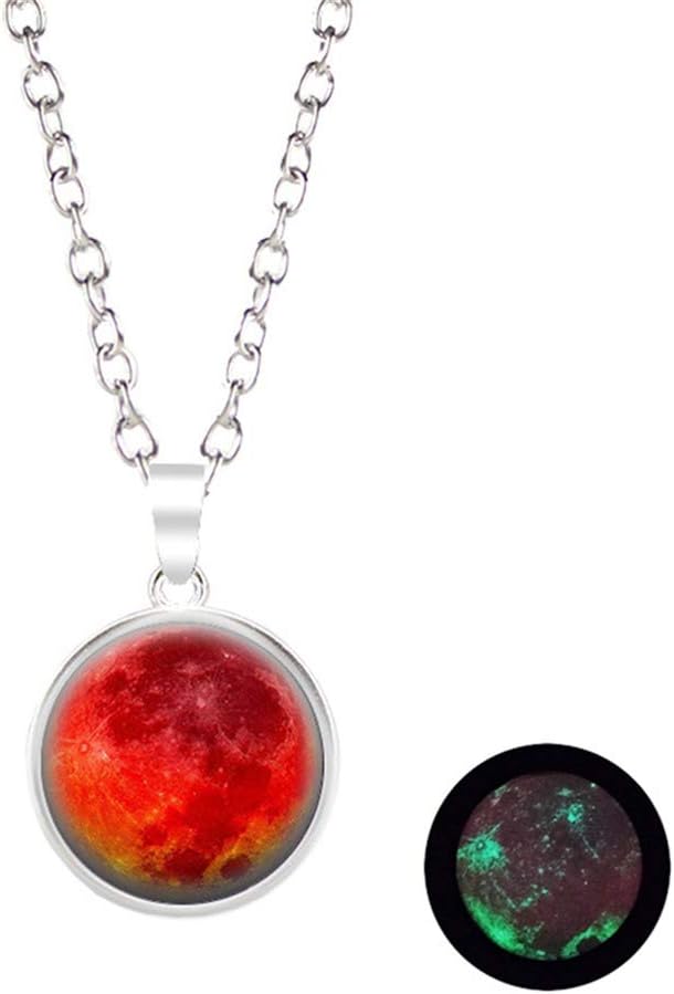 CanVivi Moon Necklace Glow In The Dark Necklace Galaxy Planet Alloy Glass Cabochon Pendant Necklace Chain Jewelry Accessories for Women
