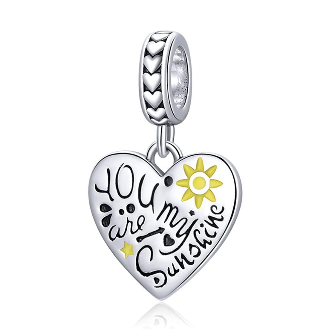 luvhaha You are My Sunshine Charms for Woman 925 Sterling Silver Love Heart Dangle Pendant Bead Jewelry Beads Gifts for Women Bracelet&Necklace&Bangle