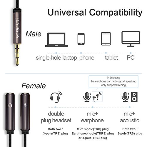 Headphone Splitter Adapter, FOBOIU Headset Splitter Separate Headphones and Mic Jack, 3.5mm Splitter Plug Compatible for PS4, Xbox One, Laptops, PC Gaming Headset, Tablet, Smartphone - Thumbnail 5