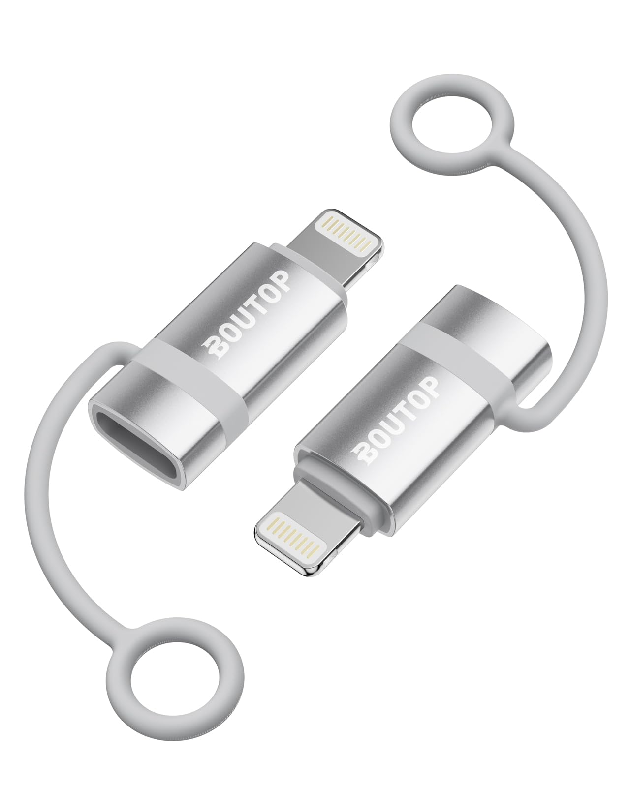 Photo 1 of BOUTOP [MFi Certified] 36W USB C to Lightning Adapter, Support PD Fast Charging Compatible with iPhone iPad Airpods, with Anti-Lost Holder Silver -2 Pack