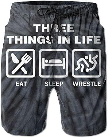 Yausend Mens American Wrestling Proud Wrestler Tie-dye Black Breathable Beach Board Shorts Swim Trunks Quick Dry