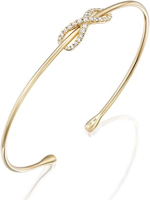 Pre Moon Jewelry 14k Solid Gold Infinity Diamond Bangle A0568BY