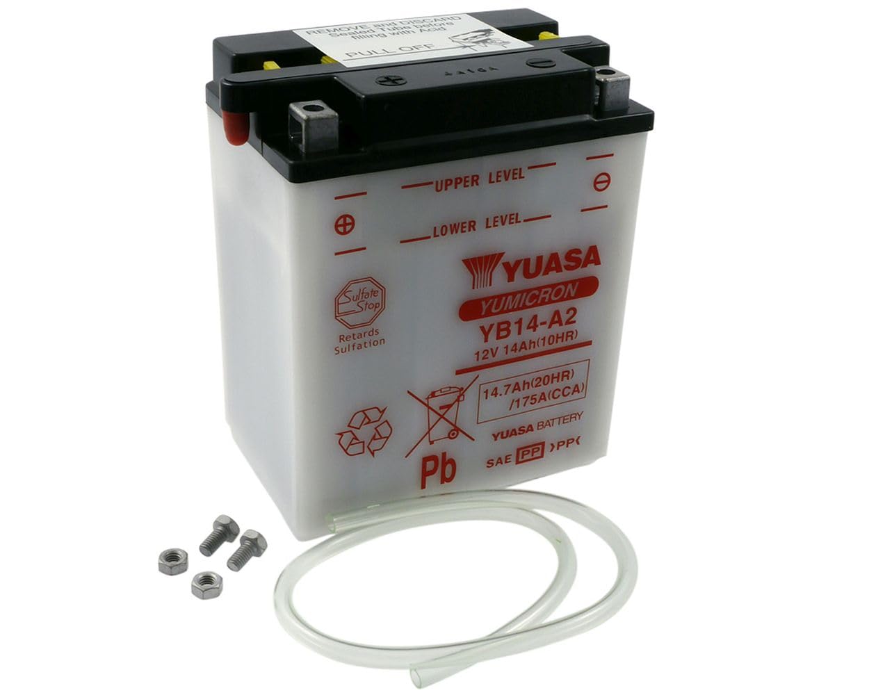 YUASA BATTERY YB14-A2 open without acid