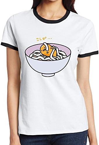 Gudetama Contract Color T-shirt For Women 100% Cotton M Black