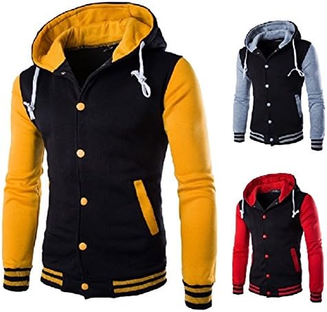 LiChY Fashion Men & Women Autumn & Winter Contrast Color Sleeve Fleece Varsity Baseball Hoodie Jacket Warm Coat White M