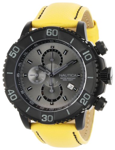 Nautica Men's 'NST 500' Quartz Stainless Steel and Polyurethane Sport Watch, Color:Yellow (Model: N20063G)