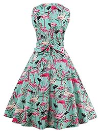 Wellwits Vestido de flamenco de hoja tropical para mujer, estilo vintage de los años 50