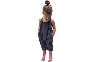 Lindanina Baby Backless Strap Slouch Jumpsuit for Toddler Girls Cute Harem Halter Romper Pants with Pockets