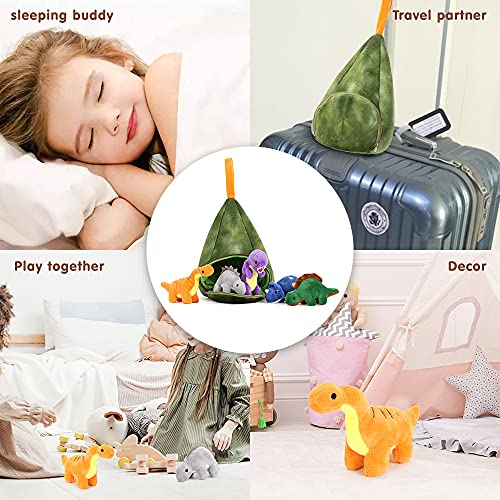 Tezituor Dinosaur Plush Toy Set, Portable Dinosaur Volcano House with 5