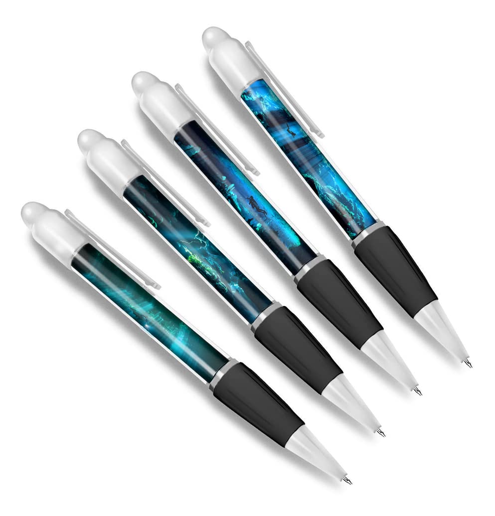 DV DESIGN Set of 4 Scuba Diver White Ballpoint Pens - Underwater Explore Diving Ocean Deep Sea Themed Boys Girls Men Women Pen #79618