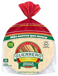 Guerrero White Corn Tortillas, Gluten Free, Trans Fat Free, Small Soft Taco Size, 30 Count