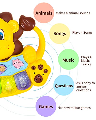 STEAM Life Educational Baby Musical Instrument Toy Piano | Lion Light Up King Piano Toy Keyboard has 5 Numbered Keys | Plays Songs and Music Memory Game (Baby Lion King Piano)