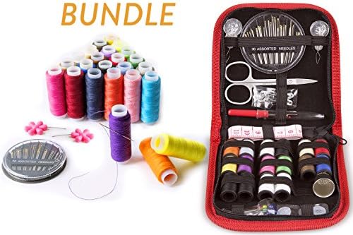 SEWING KIT and Sewing Set with 24-color Threads BUNDLE- for All-Purpose Sewing Repairs at Home &amp; in the Office. Complete Sew Kit with Mixed Color Threads for Sewing Machine. Red &amp; Multicolored