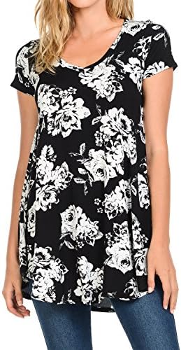 Shamaim Womens Flattering Comfy Short Sleeve Tunic Loose Fit Printed Fabric Top Print #3 Small
