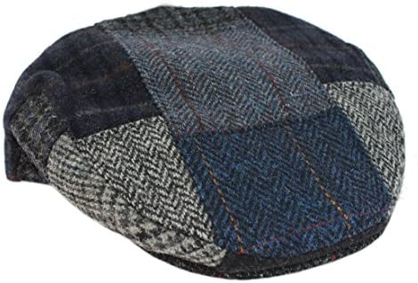 Tweed Newsboy Cap Blue & Grey Patchwork As Seen in Image Made in Ireland