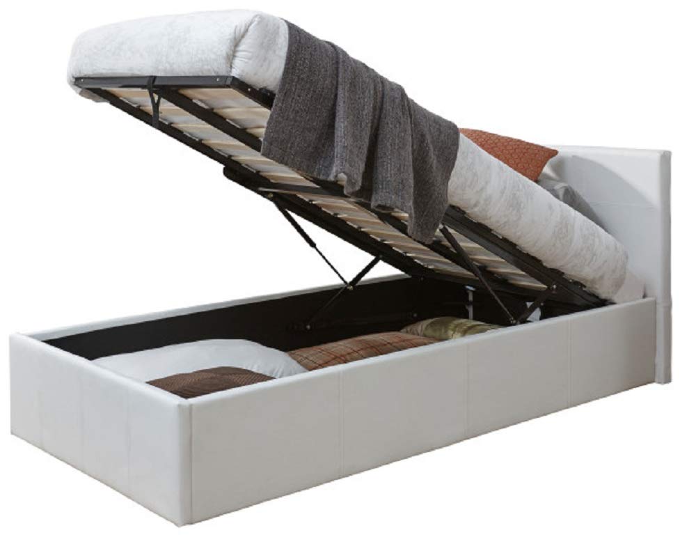 Home Source Contemporary End Gas Lift Ottoman White Faux Leather Storage Bedstead - Single